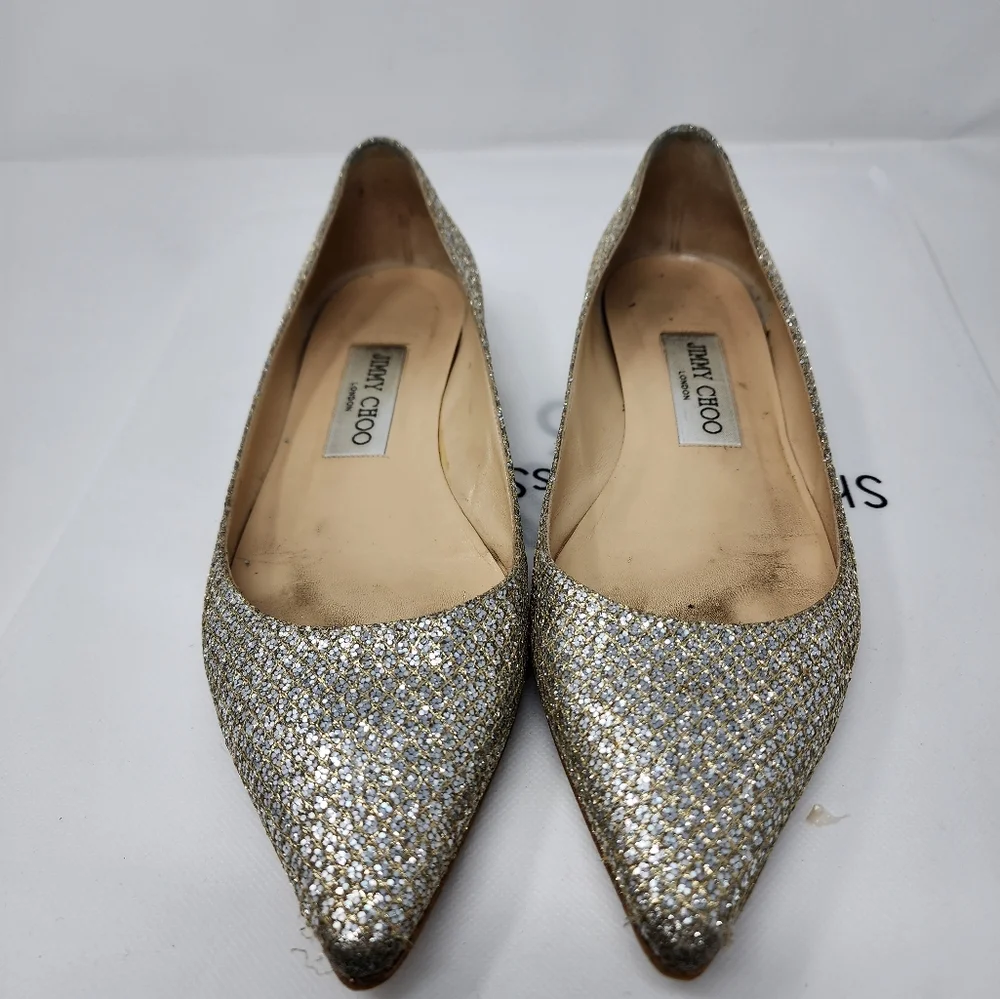 Jimmy Choo Silver Leather Flats 37